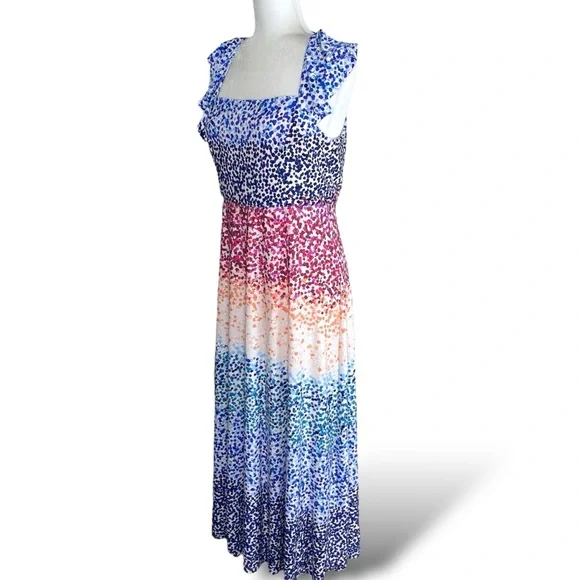 JULIA JORDAN Ruffle Flutter Sleeve Tie Back Confetti Dot Midi Long Dress Sz 10 - Picture 2 of 9